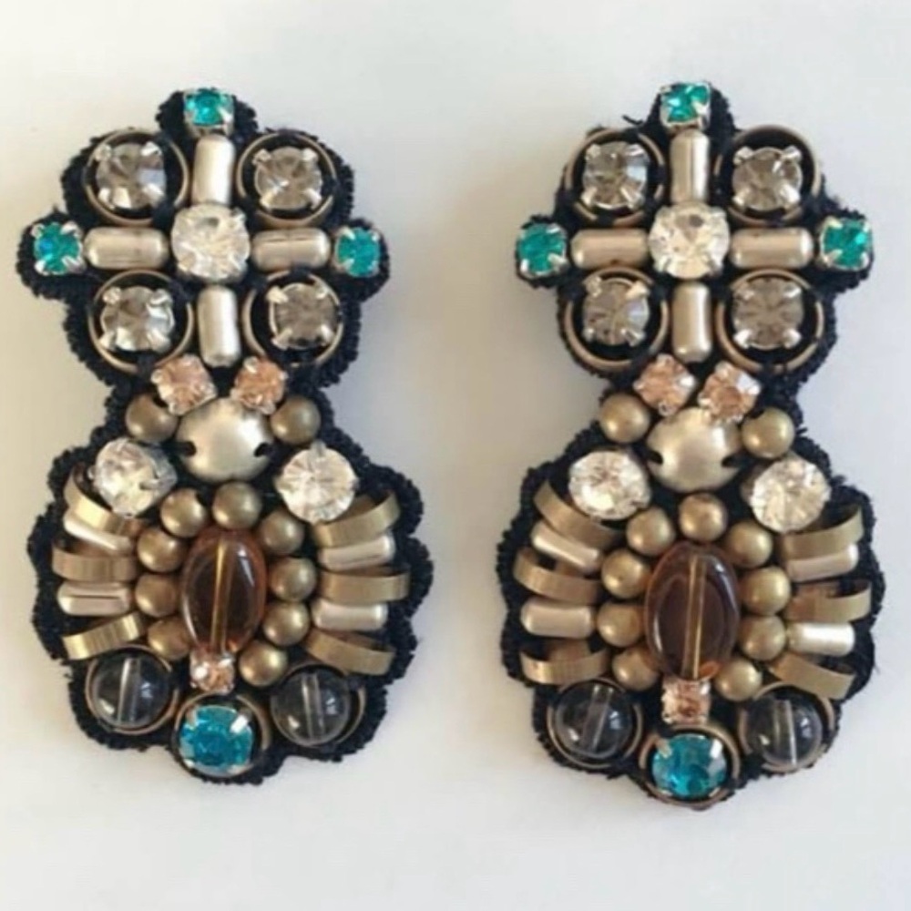 Ranjana Khan Embellished Oval Statement Earrings with Turquoise Accents